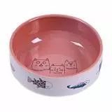 Миска для кошек JOY 12,5 см 380 мл Коты с рыбками керамическая, цвет лосось