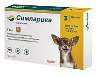 Жевательная таблетка от блох и клещей для собак Zoetis 5мг, 1 табл. на 1,3-2,5 кг, 1 табл.