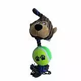 Игрушка для собак Чистый Котик Верёвочная с мячом 30 см синяя, плюш 